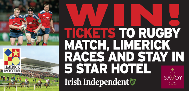 Win, a 5 Star hotel stay, lunch, Tickets to Munster V Connacht and Limerick Races Win, a 5 Star hotel stay, lunch, Tickets to Munster V Connacht and Limerick Races